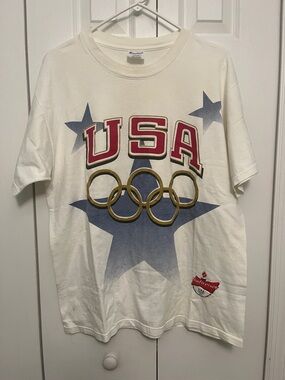Champion Vintage USA Olympic Rings Graphic Tee - White, Red, Blue, Gold large